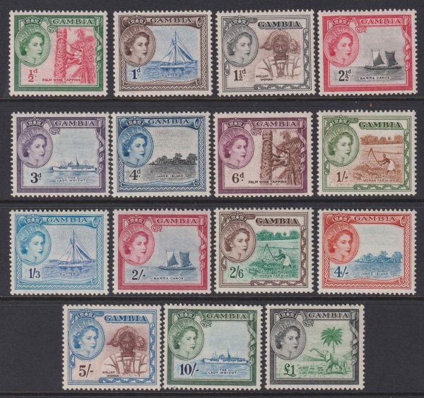 GAMBIA - 1953 Set to £1 GREEN & BLUE   SG 171/185 MLH Cv £110 [E3867]