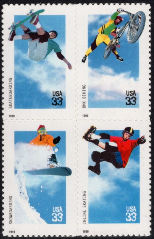 USA - 1999 'XTREME SPORTS' Self Adhesive Block of 4 Mint [E3543]