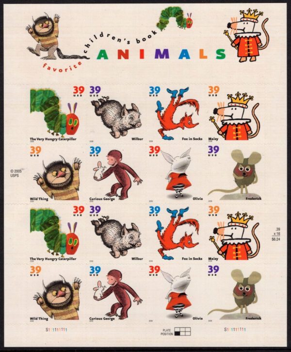 USA - 2006 'CHILDRENS BOOK ANIMALS' Self Adhesive Sheet MINT [E3988]