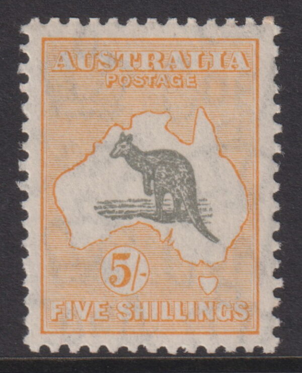 AUSTRALIA - 1932 ROO CofA Wmk 5/- 'GREY & YELLOW' SG 135 MNH Cv $1,500 [E4276]