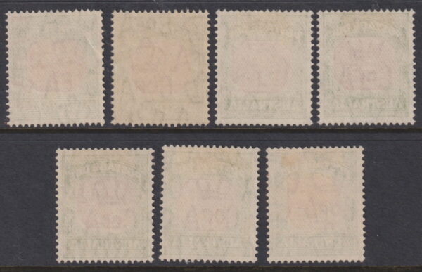 AUSTRALIA  1938 Set to 1/- RED & GREEN Post. Due SG D112/18 MLH Cv £225 [E4290]