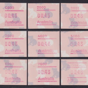 AUSTRALIA FRAMAS 1990 43c Koala POST CODE Set x9  BW 1294A/I MNH Cv $10 [E4305]