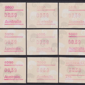 AUSTRALIA FRAMAS 1988 39c Possum POSTCODE Set x9  BW 1394A/Ib MNH Cv $10 [E4306]