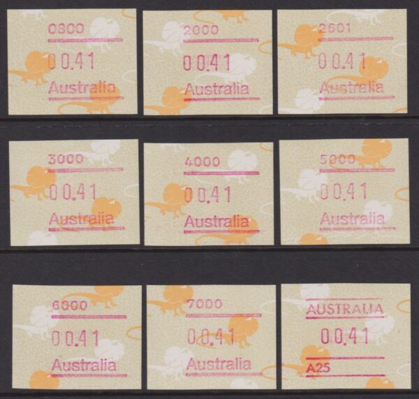 AUSTRALIA FRAMAS 1989 41c Frilly Lizard PC Set x9 BW 1434A/I MNH Cv $12 [E4307]