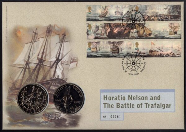 GREAT BRITAIN - 2005 'HORATIO NELSON AND THE BATTLE OF TRAFALGAR' PNC £5 Coins [E4776]