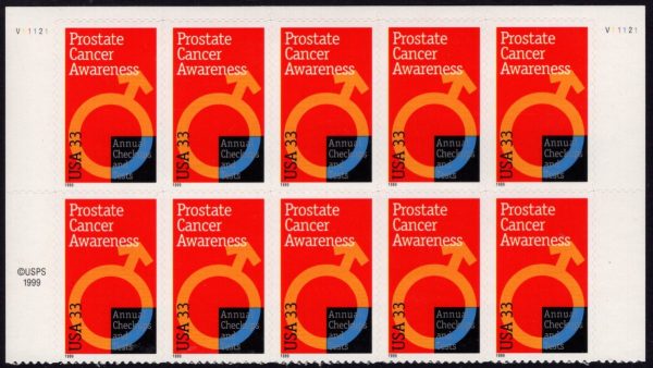 USA - 1999 'PROSTATE CANCER AWARENESS' Self Adhesive Sheet MINT [E4504]