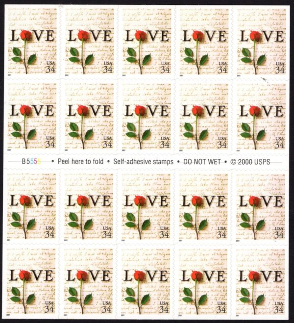 USA - 2001 'GREETINGS - LOVE' Self Adhesive Booklet MINT [E4511]