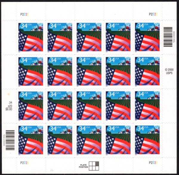 USA - 2001 'FARM AND FLAG' Self Adhesive Sheet MINT [E4465]