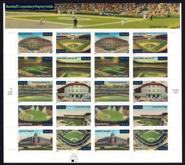 USA - 2001 'BASEBALL FIELDS' Self Adhesive Sheet MINT [E4602]