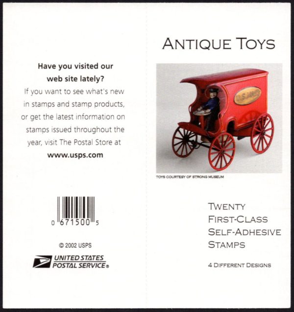 USA - 2002 'ANTIQUE TOYS' Self Adhesive Booklet MINT [E4510]