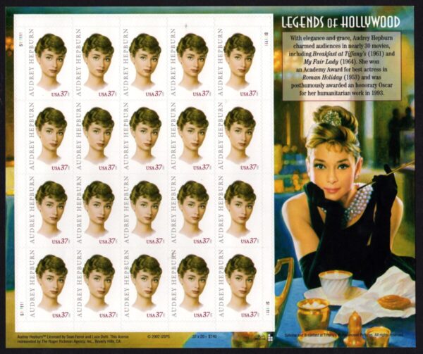 USA - 2003 'LEGENDS OF HOLLYWOOD - AUDREY HEPBURN' Self Adhesive Sheet MINT [E4599]
