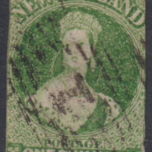 NEW ZEALAND - 1864 'NZ' Wmk 1/- YELLOW-GREEN  SG 100 GU Cv £300 [E4713]