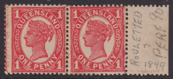 QUEENSLAND - 1897 1d VERMILION Mixed Perfs  SG 259 MLH Cv £20 [E5092]