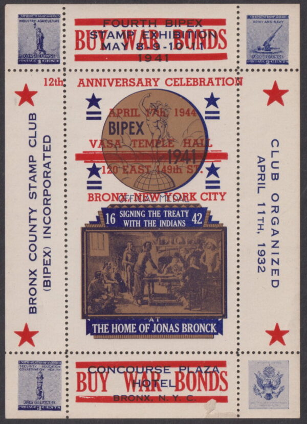 UNITED STATES  - 1941 BRONX BIPEX Cinderella MS  MNH [E5097]