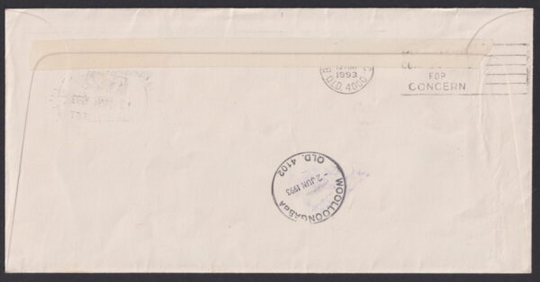 AUSTRALIA - 1992 BOXLINK Label on redirected cover  BW 1592 FU Cv $15 [E5152]