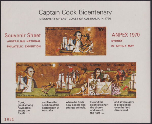AUSTRALIA - 1970 ANPEX COOK Miniature Sheet  SG MS465 MNH Cv $20 [E5153]