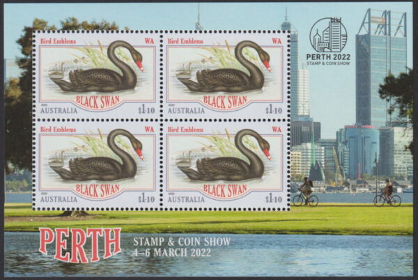 AUSTRALIA - 2022 'BLACK SWANS' Perth Stamp & Coin Show Miniature Sheet MNH [E5286]