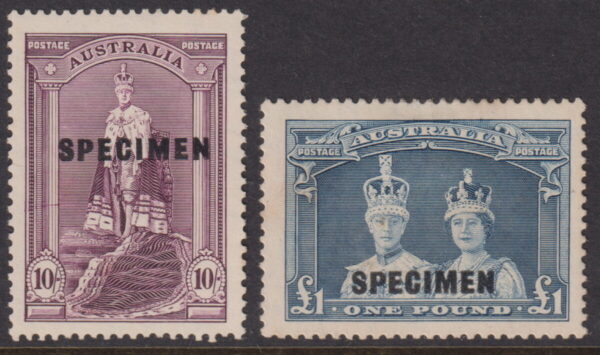 AUSTRALIA - 1938 £1 ROBES Specimen  SG 177s/78s MH Cv £850 [E5916]