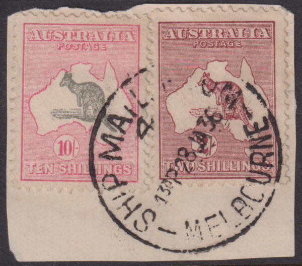 AUSTRALIA - 1932 ROO CofA Wmk 10/- 'GREY & PINK' SG 136 FU Cv $2,000 [E5917]
