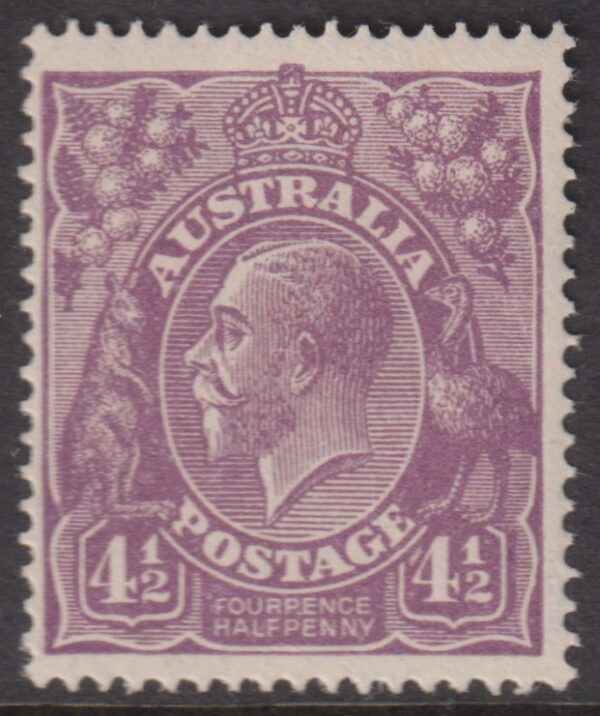 AUSTRALIA  KGV  - 1927 SM Wmk 4½d VIOLET (P14)  SG 92 MNH Cv $125 [E6122]