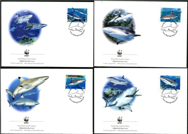 COCOS (KEELING) ISLANDS - 2005 WWF 'REEF SHARK' Set of 4 First Day Covers [E8711]