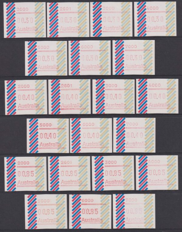 AUSTRALIA FRAMAS - 1984 30c BARRED EDGE PC set x 21  BW 1023 MNH Cv $105 [E6484]
