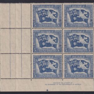 AUSTRALIA - 1946 3½d BLUE PEACE Variety Imprint  SG 214var MNH Cv $60 [E6701]