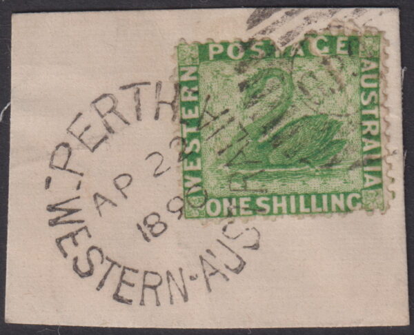 WESTERN AUSTRALIA - 1868 1d SAGE GREEN Swan 'On Piece'  SG 62 MH Cv £40 [E6720]