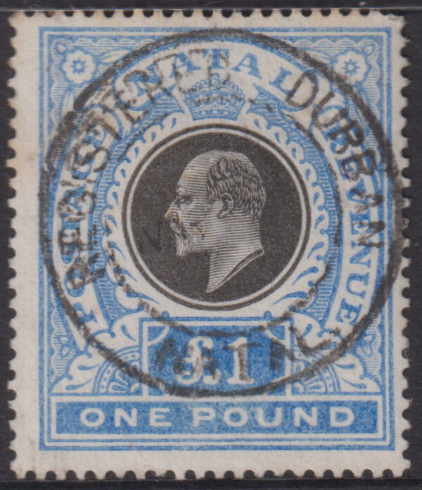 NATAL - 1902 KEVII £1 BLACK & BLUE   SG 142 VFU Cv £80 [E6854]