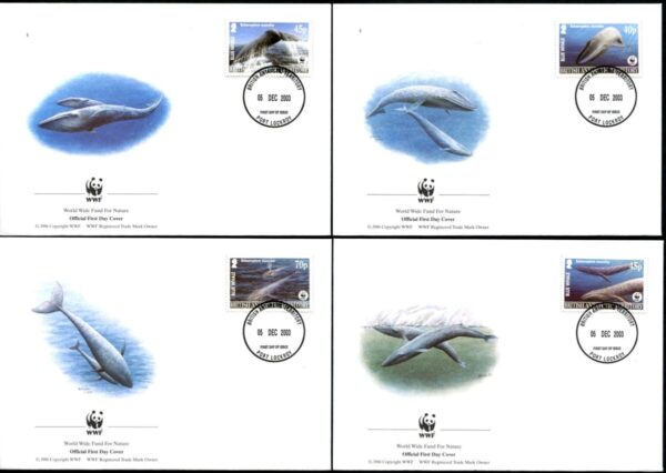 BRITISH ANTARCTIC TERRITORY - 2003 WWF 'BLUE WHALE' Set of 4 First Day Covers [E7449]