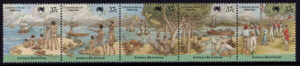 CHRISTMAS ISLAND - 1988 ' AUSTRALIAN BICENTENNIAL' Strip of 5 MNH [E7738]