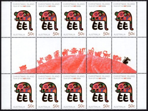 CHRISTMAS ISLAND - 2008 'YEAR OF THE RAT' Gutter Strip MNH [E6968]