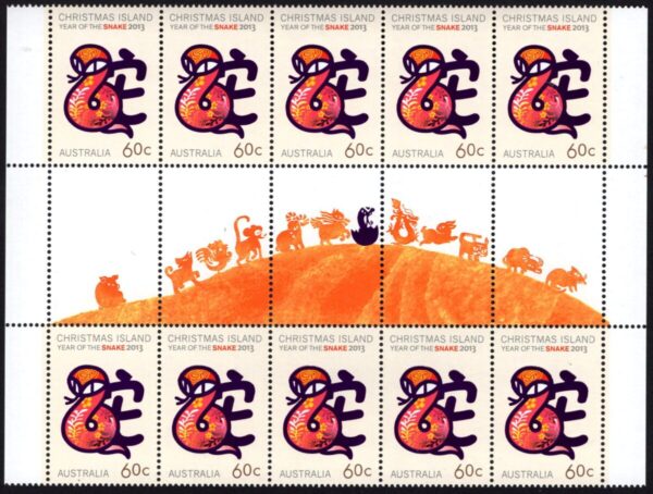 CHRISTMAS ISLAND - 2013 'YEAR OF THE SNAKE' Gutter Strip MNH [E6973]