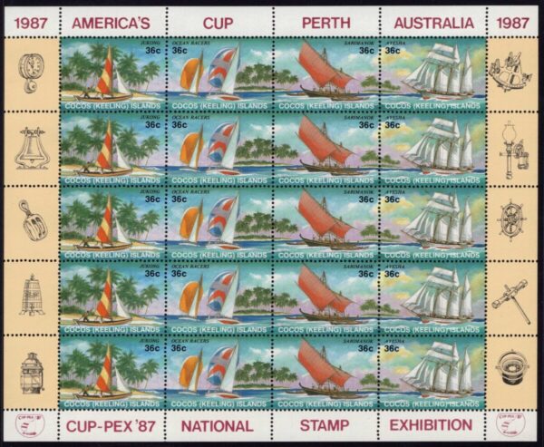 COCOS (KEELING) ISLANDS - 1987 'SAILING CRAFT- AMERICAS CUP' OP Sheetlet MNH [E7436]