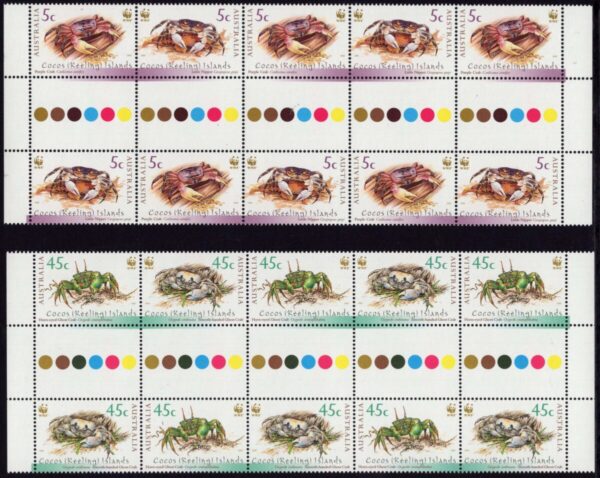 COCOS (KEELING) ISLANDS - 2000 'WWF ENDANAGERED SPECIES - CRABS' Gutter Set MNH [E7438]