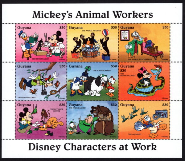 DISNEY - GUYANA - 1995 $30 'MICKEYS ANIMAL WORKERS' SHEETLET MNH [E7961]