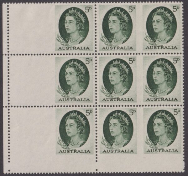 AUSTRALIA - 1966 5d GREEN Uncut Imperf Panes SG 354 MNH Cv £22 [E7096]