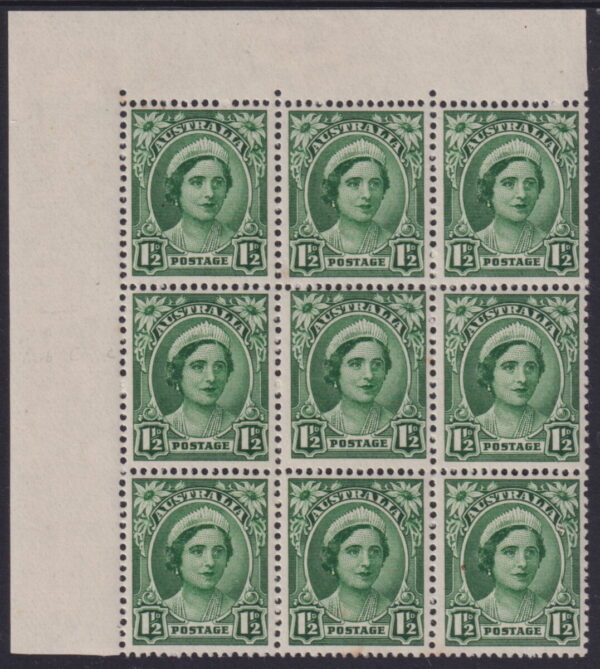 AUSTRALIA - 1949 1½d GREEN Variety Misplaced Unit  SG 229 MNH Cv $750 [E7476]