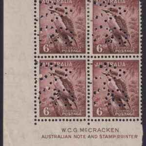 AUSTRALIA 1956 6d Kookaburra Doubled VG Imprint.  SG 190 MH Cv Unlisted [E7478]