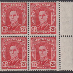 AUSTRALIA 1942 KGVI 2½d RED Block + Skipped Perfs.  SG 206 MNH Cv $400 [E7485]