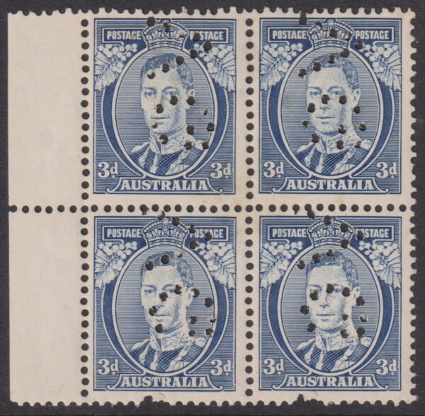 AUSTRALIA KGVI 1937 3d BLUE Die 1a VG Official x4 SG 168b MH Cv £720 [E7486]
