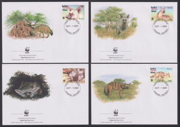 ERITREA - 2001 WWF 'AARDWOLF' Set of 4 First Day Covers [E7162]