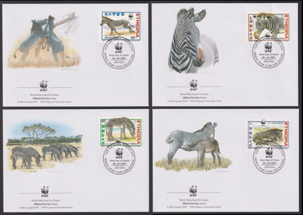 ETHIOPIA - 2001 WWF 'GREVY'S ZEBRA' Set of 4 First Day Covers [E7456]