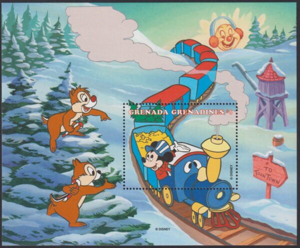 DISNEY - GRENADA GRENADINES - 1998 'MICKEY'S TOONTOWN CHRISTMAS TRAIN - Mickey as train driver' Miniature Sheet MNH [E7922]