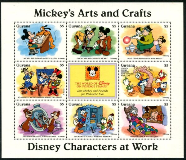 DISNEY - GUYANA - 1996 $5 'DISNEY CHARACTERS AT WORK - Arts & Crafts' Sheetlet MNH [E7956]