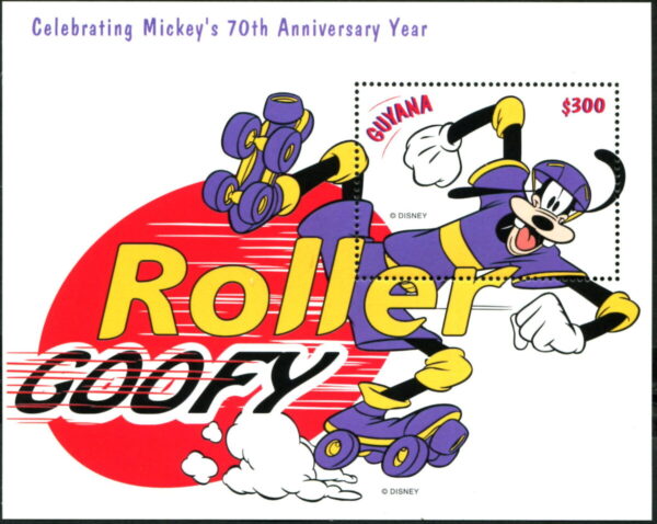 DISNEY - GUYANA - 1999 'MICKEY'S 70th BIRTHDAY - Roller Goofy' Miniature Sheet MNH [E7951]