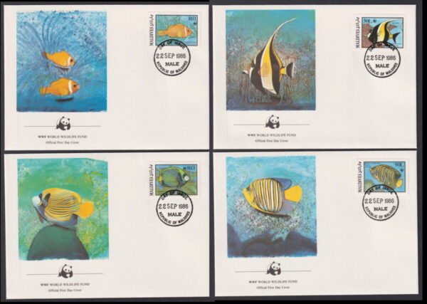 MALDIVES - 1986 WWF 'FISH OF THE MALDIVES' Set of 4 First Day Covers [E7460]