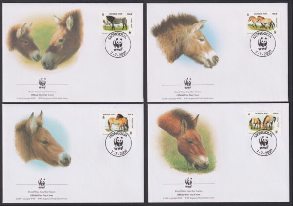 MONGOLIA -2000 WWF 'PRZEWALSKIS WILD HORSES' Set of 4 First Day Covers [E7158]