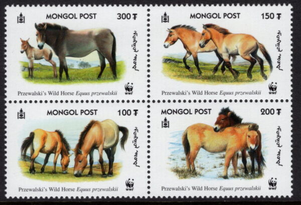 MONGOLIA - 2001 WWF 'PRZEWALSKIS - WILD HORSES' Block of 4 MNH [E7175]