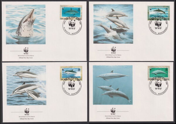 MONTSERRAT - 1990 WWF 'DOLPHINS' Set of 4 First Day Covers [E7145]